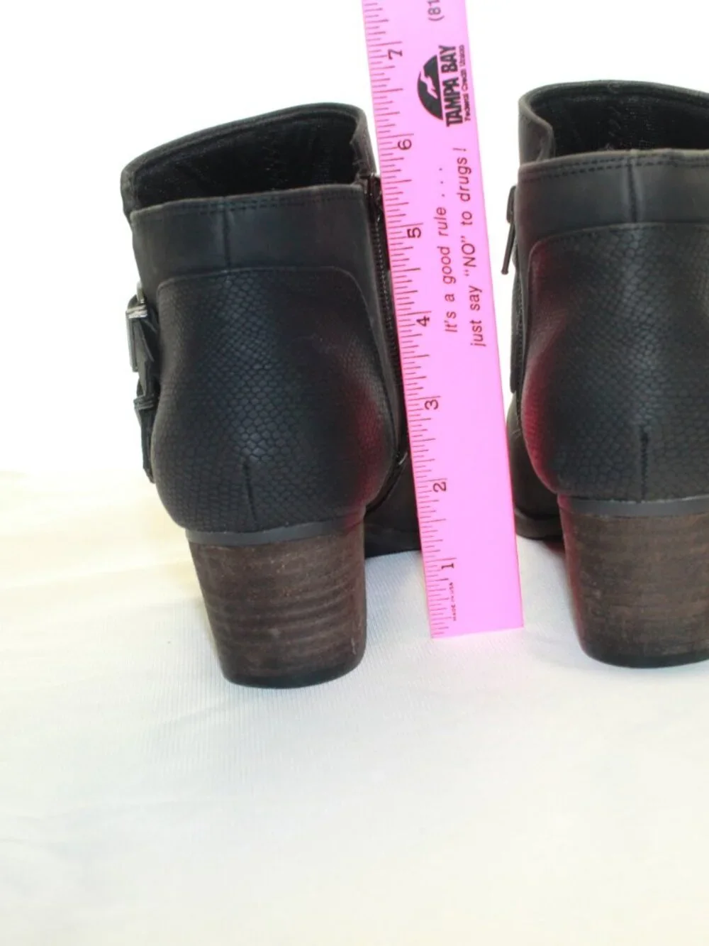 Life Stride SZ 8.5M Black Blaire Western Buckle Faux Nubuck  Side Zip Ankle Boot